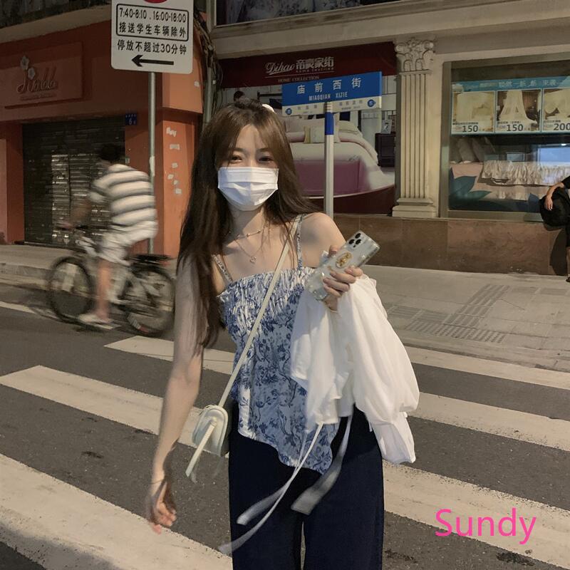 Set Áo Hai Dây Họa Tiết Hoa Ngọt Ngào + Áo Khoác Cardigan Chống Nắng Thời Trang Mùa Hè Cho Nữ