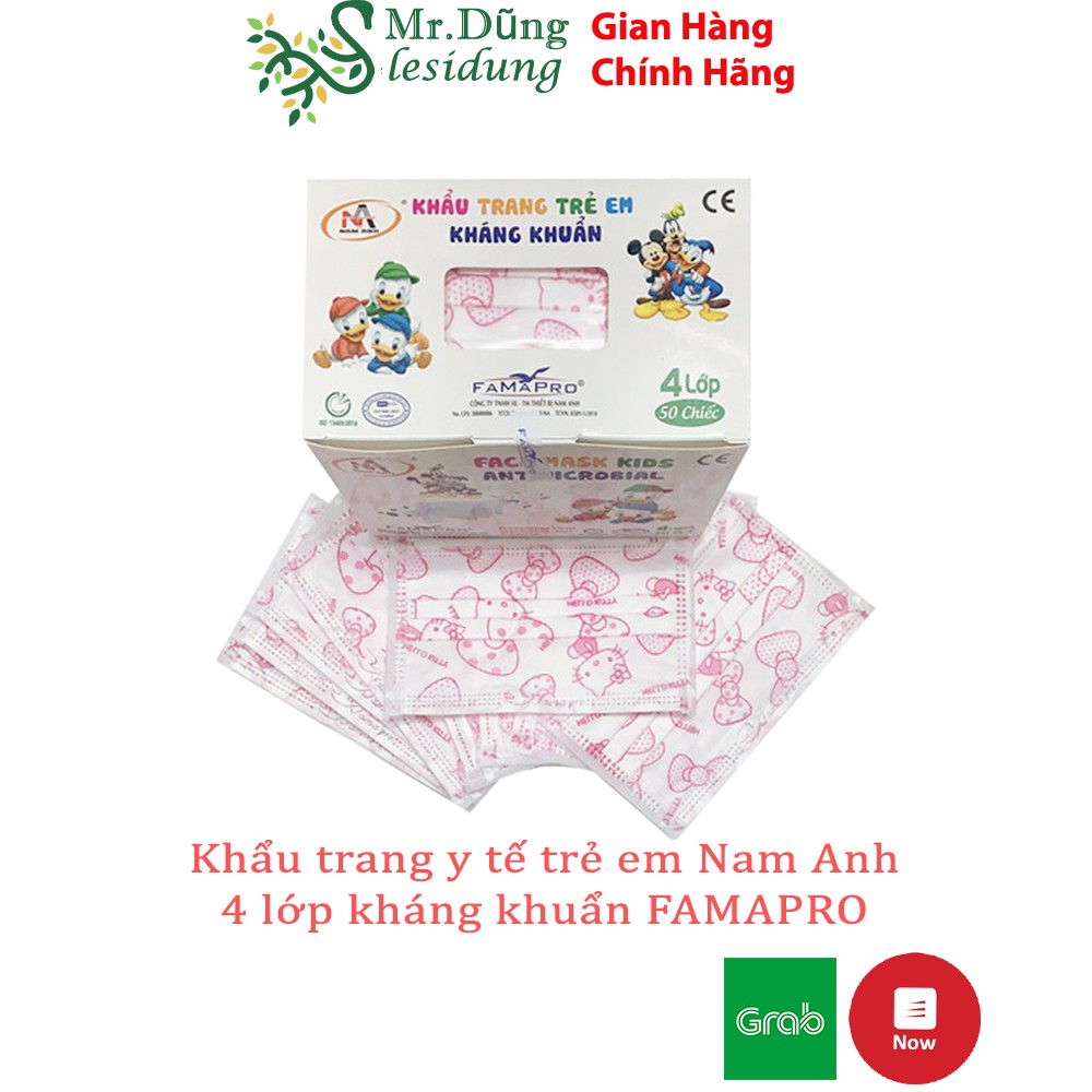 Hộp 50 cái khẩu trang y tế 4 lớp, kháng khuẩn, Nam Anh, Đủ loại Đủ Màu cho Trẻ Em NCC Mr Dũng - lesidung