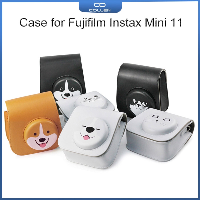Vỏ Bảo Vệ Máy Ảnh Fujifilm Instax Mini 11 Bằng Da PU Mềm Hình Mặt Cười Vui Nhộn Kèm Dây Đeo Vai