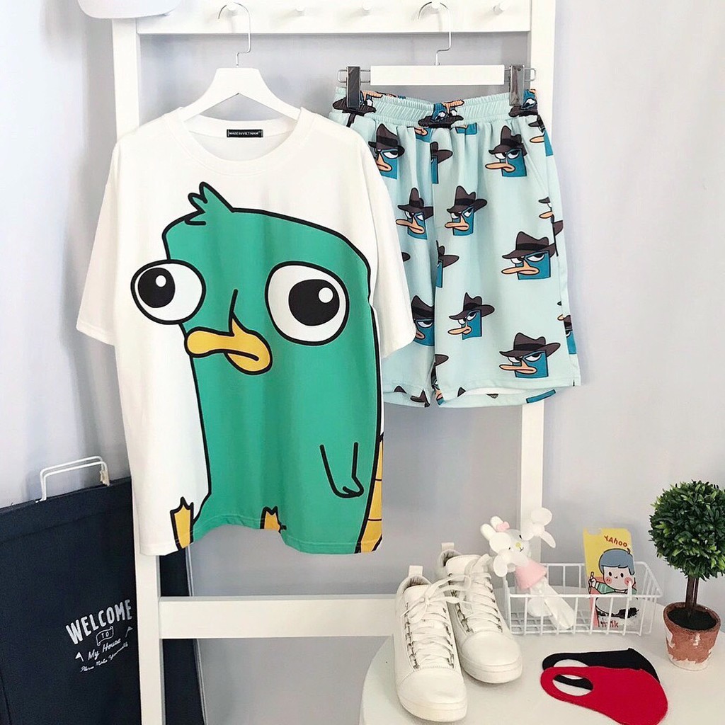 [THUN DÀY MỊN] Set Đồ Bộ Vịt Perry cartoon 3D Cute DB63-Lapi VN Áo+ Quần Đùi, Freesize, Đồ Bộ Đẹp Nam Nữ Đều Mặc Được