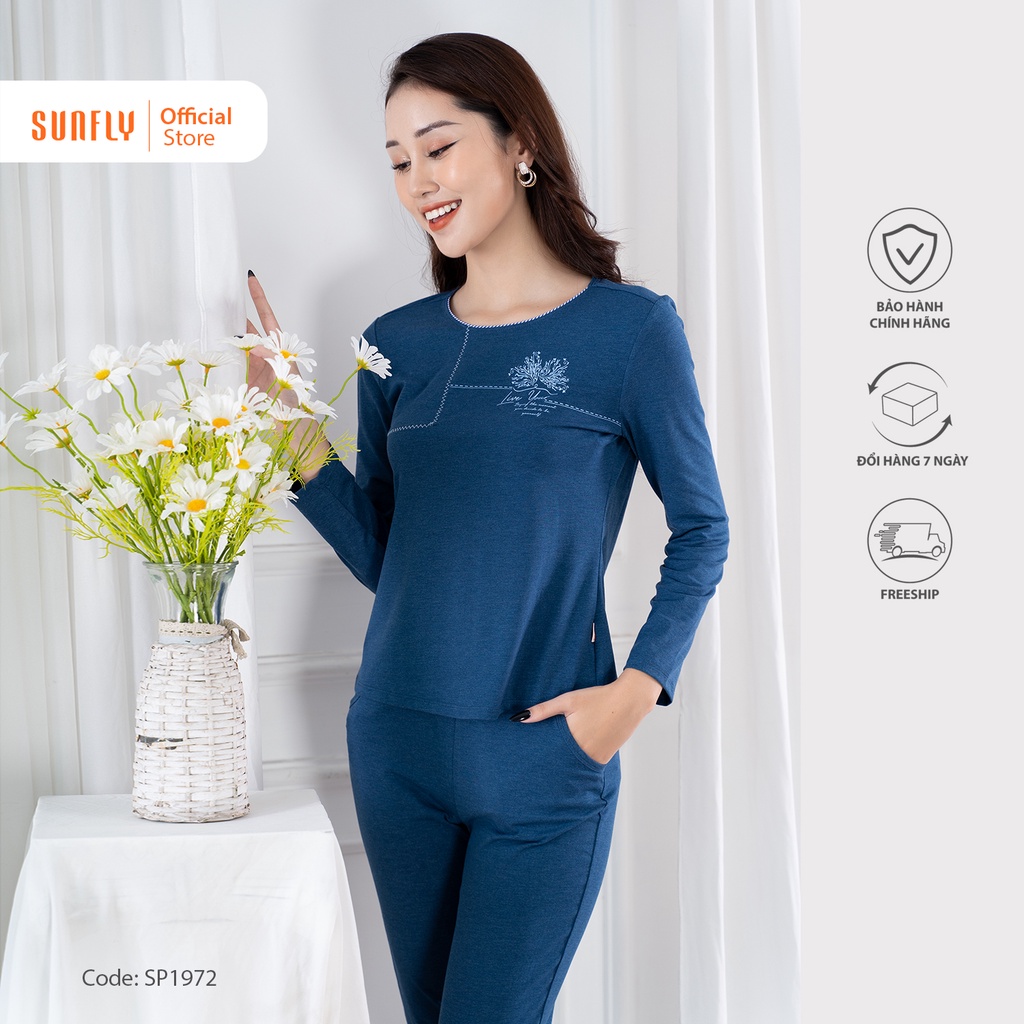 [Mã WABRMI99 giảm 12% đơn 99K]Bộ đồ mặc nhà nữ cotton SUNFLY áo dài quần dài SP1972