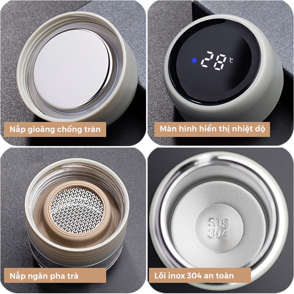 Bình nước giữ nhiệt pha trà hiển thị nhiệt độ 400ml Lason BN-GN00821