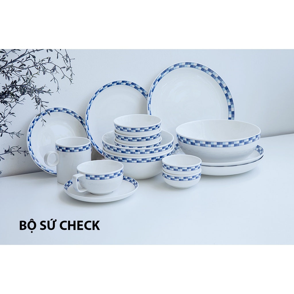 Bộ tách trà | JYSK Check | sứ trắng viền xanh | D13xR10xC6cm/ DK16.5xC2cm | 280ml