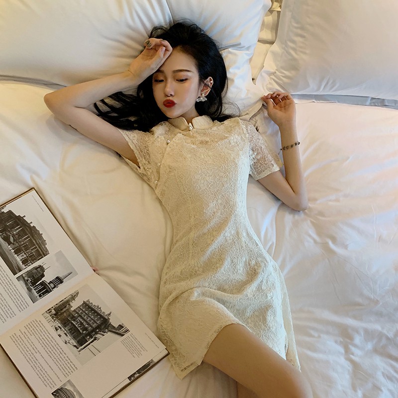 Sườn xám voan hàng thiết kế Quảng Châu chất đẹp trẻ trung J0245 | BigBuy360 - bigbuy360.vn