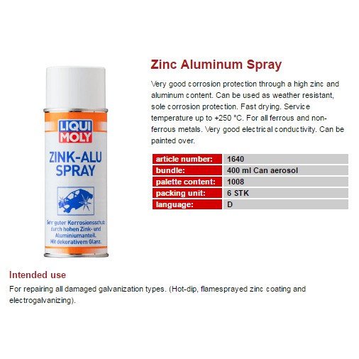 Sơn mạ kẽm chống rỉ (màu sáng) Liqui Moly Zinc Aluminum Spray 1640 400ml ducthanhauto