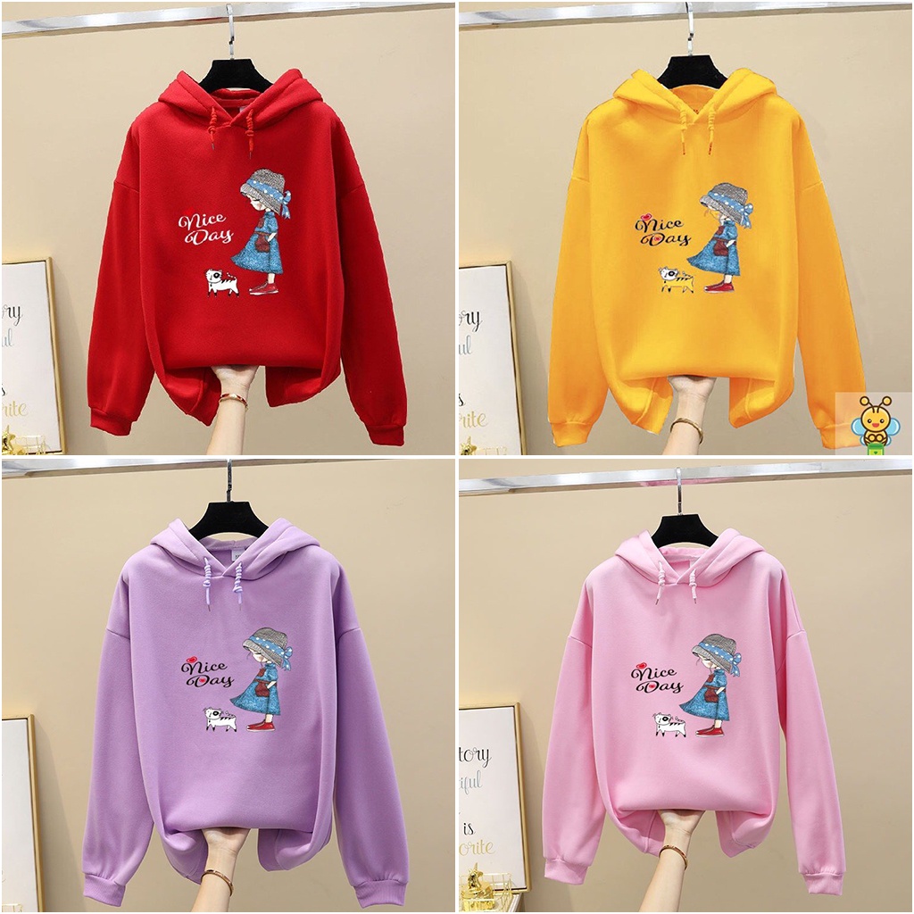 Áo nỉ hoodie cho bé gái size đại có mũ, thời trang trẻ em thu đông BEESHOP D21119