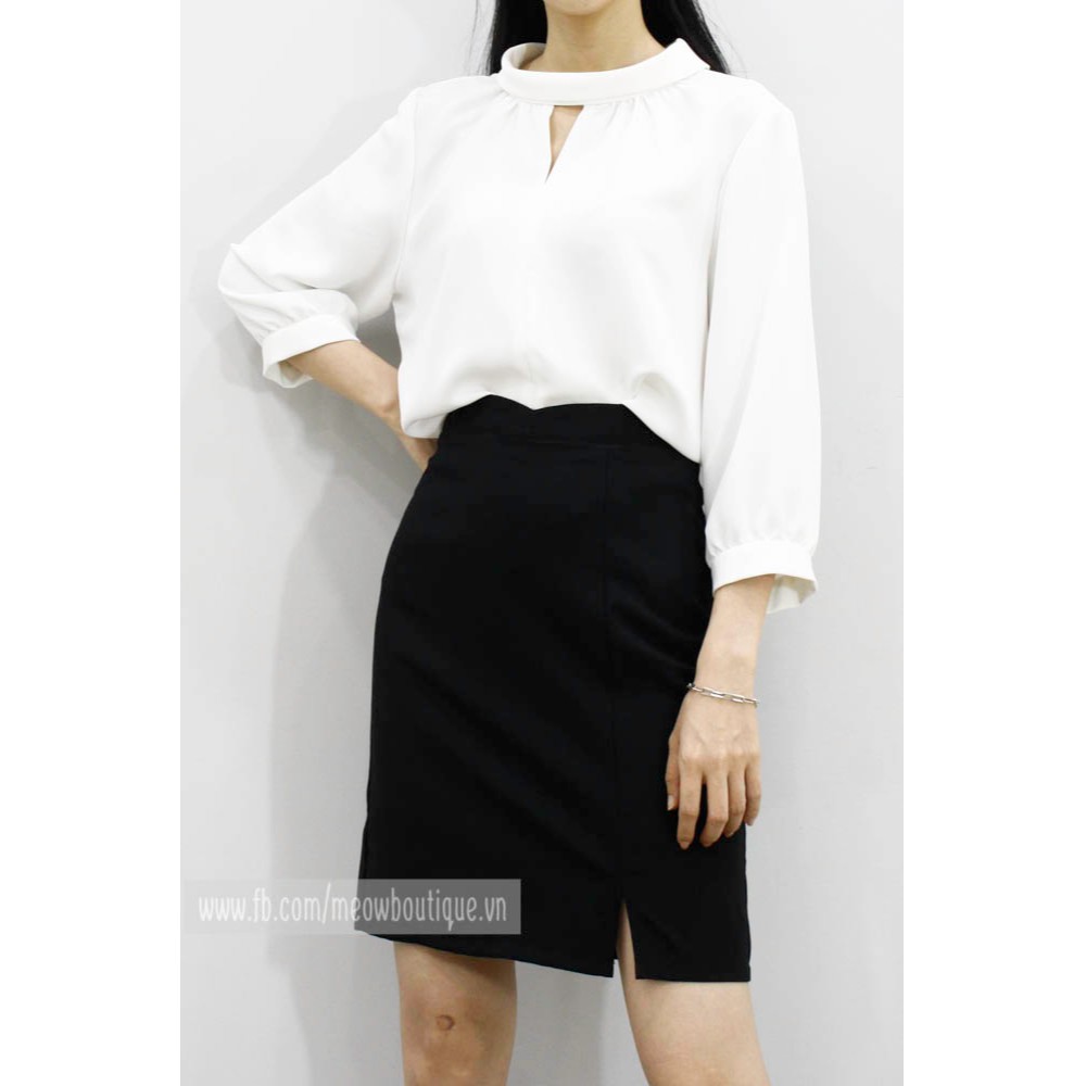 [Hình thật tự chụp] Váy Công sở Lưng Tròn Xẻ Trước dáng chữ A Meow Boutique | BigBuy360 - bigbuy360.vn