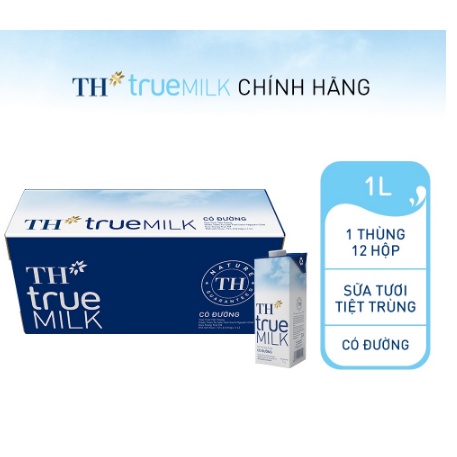 Thùng 12 Hộp Sữa Tươi TH True Milk Có Đường 1L