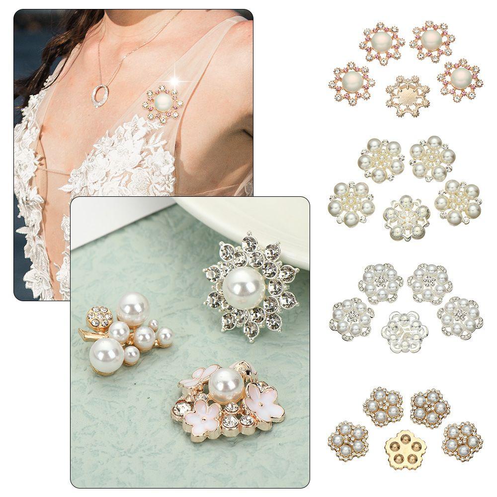 ❀SIMPLE❀ 5PCS Apparel Sewing|Buttons Flower-shaped Headwear Accessories Pearl Button DIY Craft Sparkling Hat Accessories|Pearl Hairpins