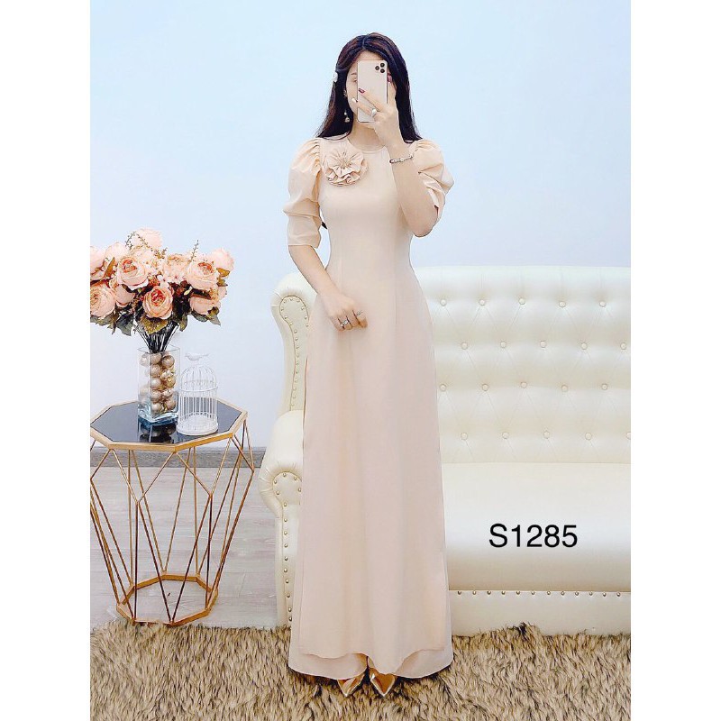 [ xả kho ] MiD Áo dài lụa S1285 đính hoa thiết kế kèm ảnh thật