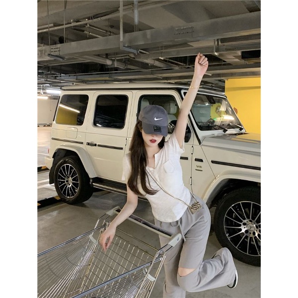 Áo thun nữ cúc thật có túi TAY NGẮN - CH11