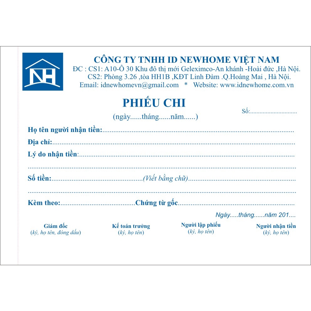 In phiếu thu , phiếu chi công ty theo yêu cầu