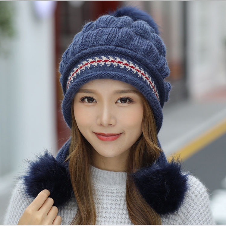 Set Nón Len + Găng Tay Len Dày Dặn Màu Trơn Chống Gió Thời Trang Mùa Đông Cho Nữ