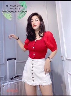 Áo Len Tăm 4 Nút Tay Bồng
