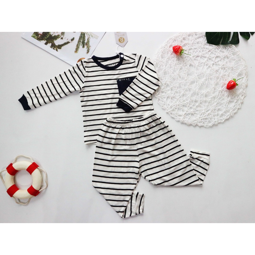 Bộ thun cotton lụa lạnh dài tay màu sọc đen cho Bé