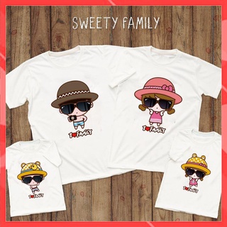Áo gia đình Familylove – Set áo gia đình đi biển hình chibi Chất Cotton 100% màu Trắng
