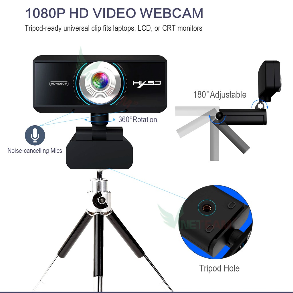 Webcam pc, laptop HXSJ S4 HD 1080P USB3.0 2.0 Camera Có Thể Điều Chỉnh 360° Kèm Mic Cho Cuộc Gọi Video -dc