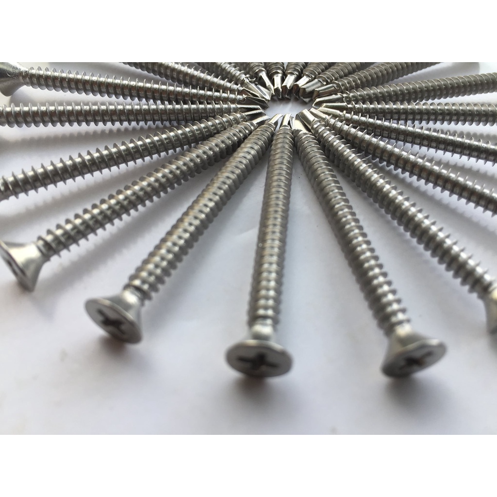 Vít tự khoan inox đầu bằng, Vít chìm inox 304 phi 4 các độ dài set 100gr