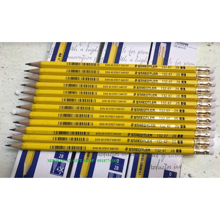 Hộp 12 chiếc bút chì gỗ vàng có tẩy STAEDTLER 132 47  chính hãng
