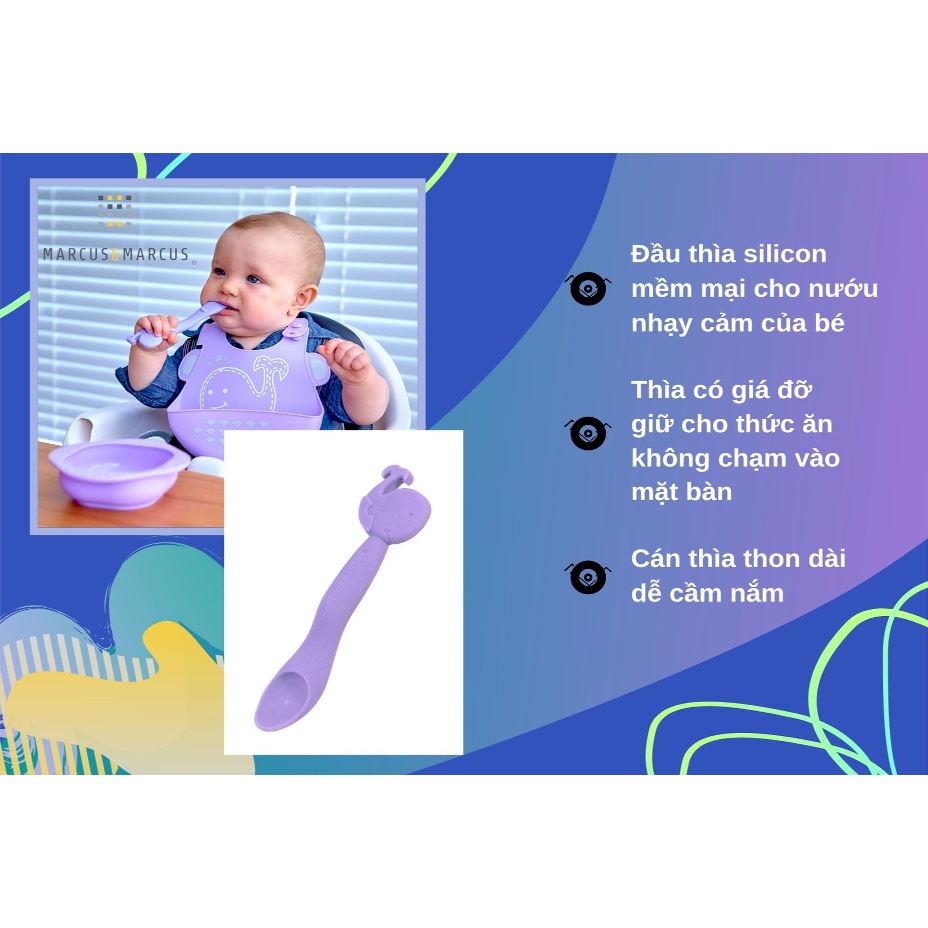 Thìa ăn dặm silicon cao cấp Marcus & Marcus chính hãng an toàn cho bé từ 6 tháng - Willo - Liin Shop