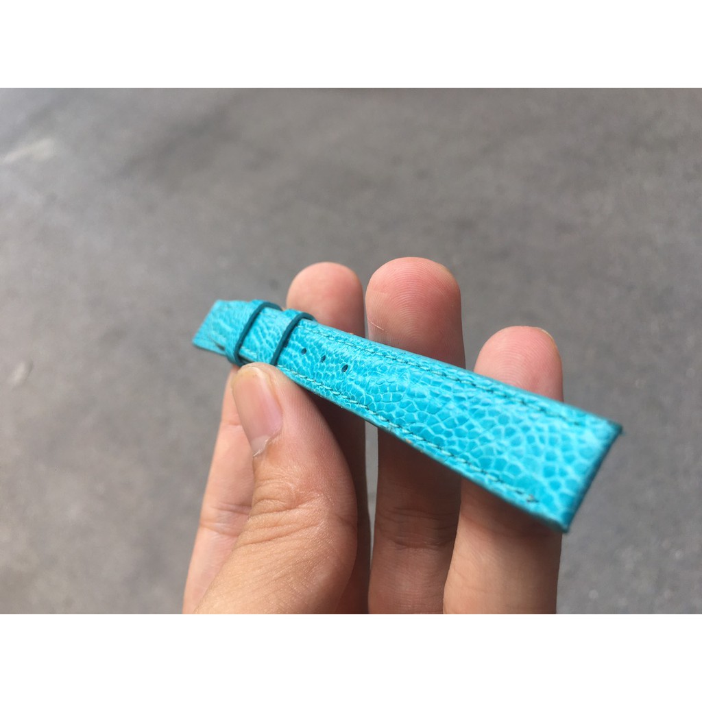 Dây Đồng Hồ Da Đà Điểu Nữ Màu Xanh Bích  Đủ Size