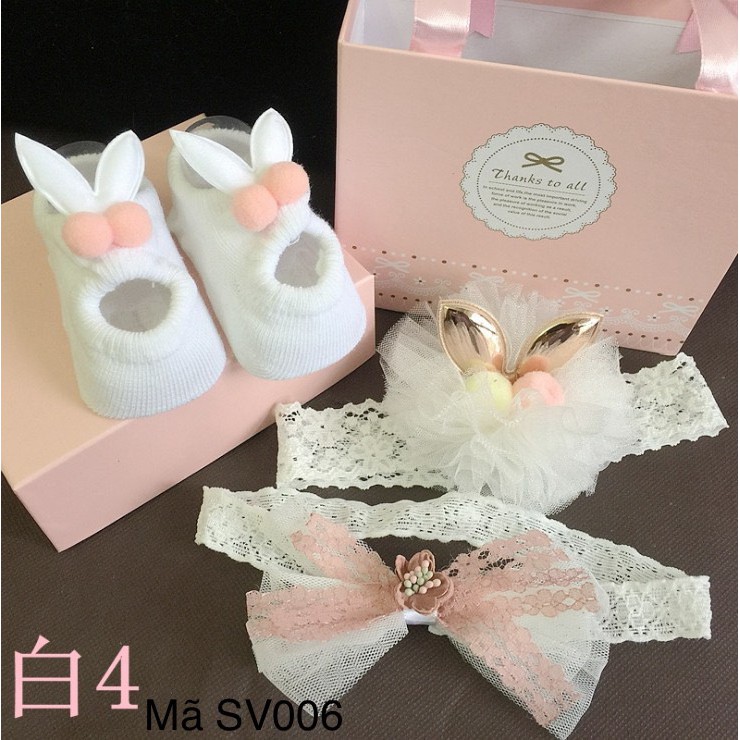 Sét Phụ Kiện Vớ Kèm Băng Đô và Hộp Quà Xinh Cho Bé