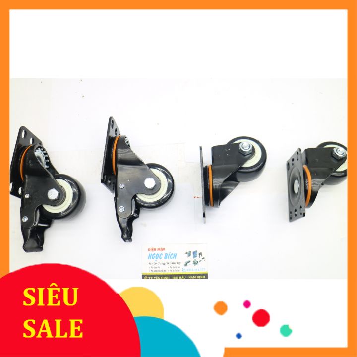 [RẺ VÔ ĐỊCH] Bộ 4 bánh xe đẩy hàng xoay 360 độ, có khóa chống xoay chống trượt loại 4cm nhóm màu viền đen