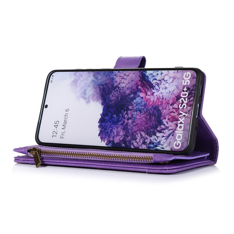 Bao da điện thoại PU mềm dạng ví kéo khóa nắp lật có ngăn thẻ cho Samsung Galaxy S20/S10 Plus S20 Ultra Note 10+ S10E