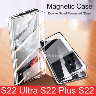 Ốp Điện Thoại Kính Cường Lực Cứng Hai Mặt Nắp Lật Nam Châm Cho Samsung Galaxy S22 Ultra Plus S22Ultra S21 S20 FE 5G