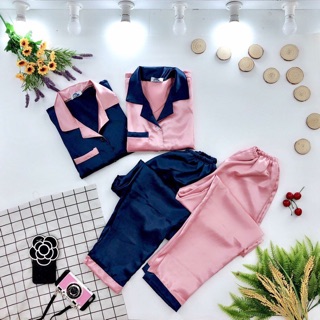 Bộ phi lụa phối tay ngắn quần dài