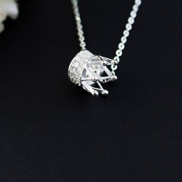 Dây Chuyền Bạc Nữ S925 CaoBac Silver Vương Miện Tròn Rỗng Ba Đỉnh Dây Xích Phong Cách Cho Bạn Nữ Cá Tính