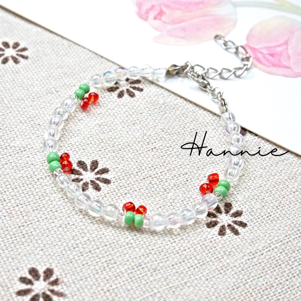 (Cam/Chanh/Cherry) Vòng tay hạt cườm hologram trái cây handmade đơn giản