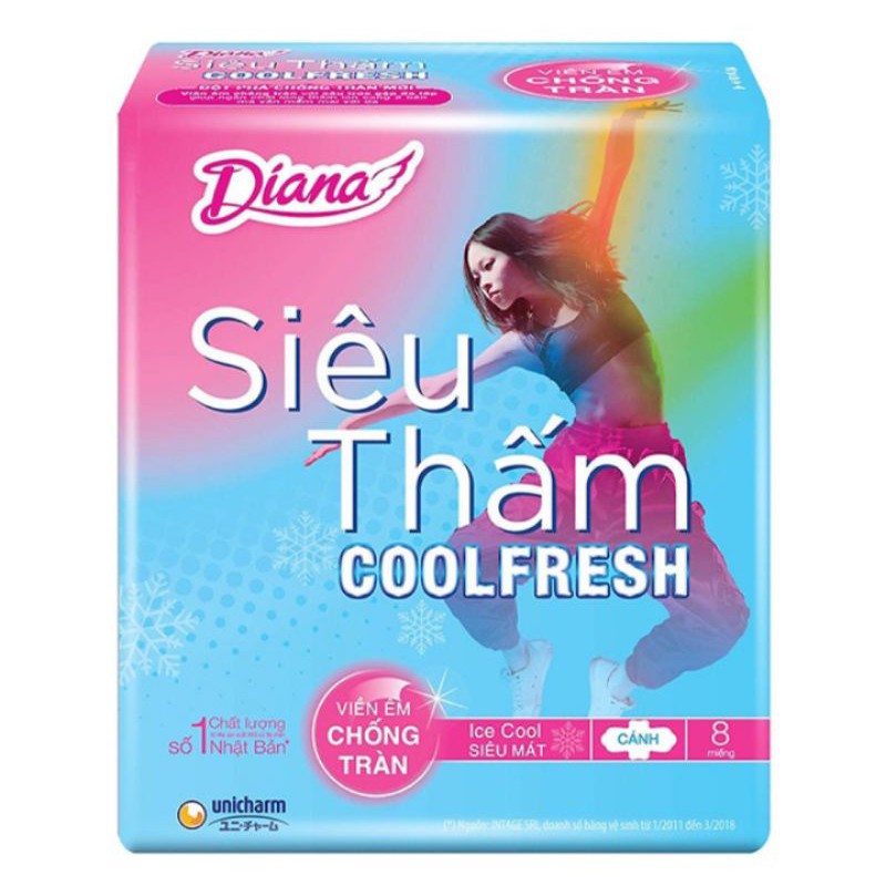 Combo 6 gói BVS Diana Siêu thấm Cool Fresh gói 8 miếng