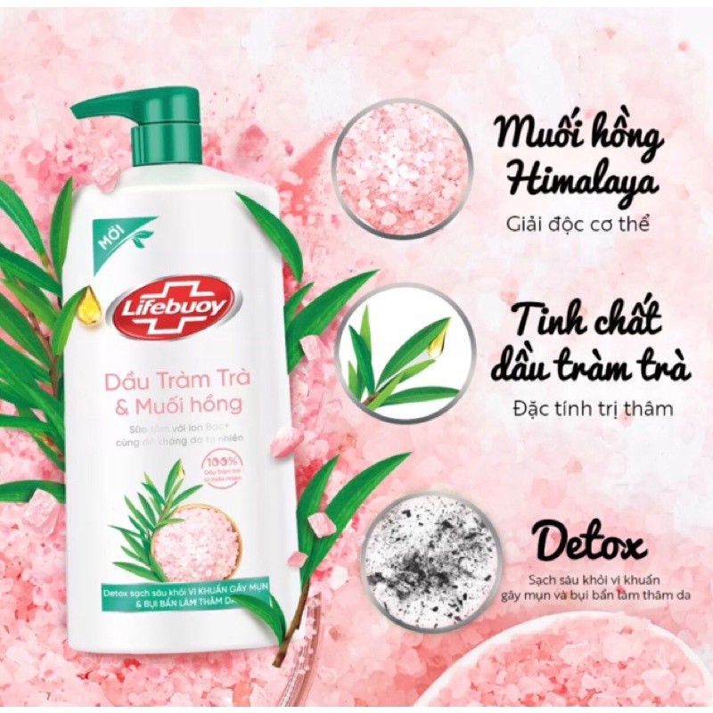 Sữa tắm Lifebuoy Detox da khỏi vi khuẩn Matcha/ Than Hoạt Tính/ dầu tràm trà 850g