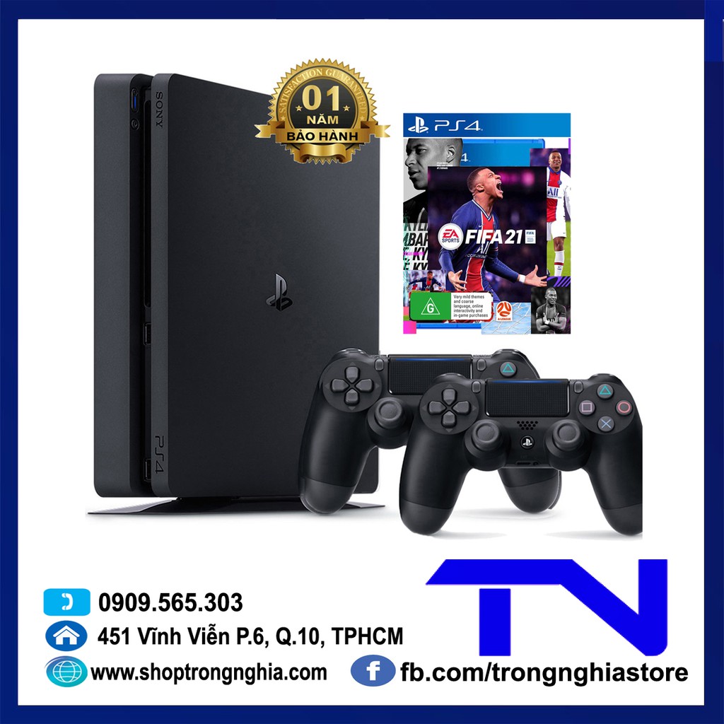 Máy PS4 Slim 2218B 1TB tùy chọn 1 hoặc 2 tay cầm + Đĩa FIFA 21