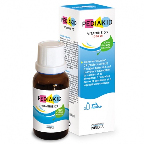 Pediakid Vitamine D3 Giúp bổ sung Vitamin D,hỗ trợ tăng hấp thu canxi và phát triển xương và răng ở trẻ.