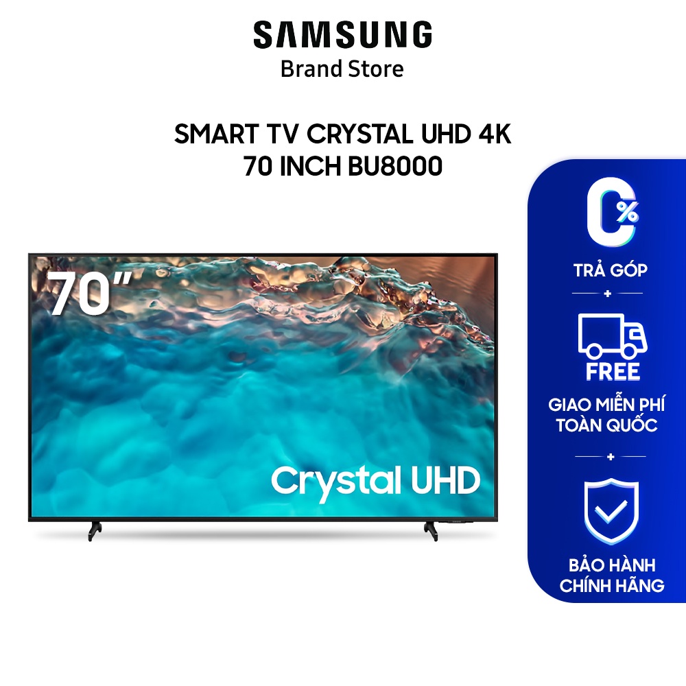 [Mã ELMALL6 giảm 6% đơn 300K] Smart Tivi Samsung Crystal UHD 4K 70 inch BU8000 2022 | Miễn phí giao lắp - BH 24 tháng
