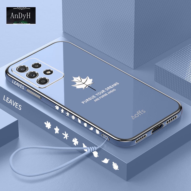 Ốp điện thoại mạ điện hình lá phong có dây đeo cho Samsung A32 4G A52 5G