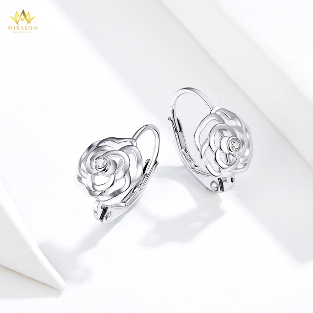 Khuyên Tai Bạc Nữ MIRASON Hoa Đính Đá Sang Trọng - Bông Tai Nữ Bạc 925 Cao Cấp