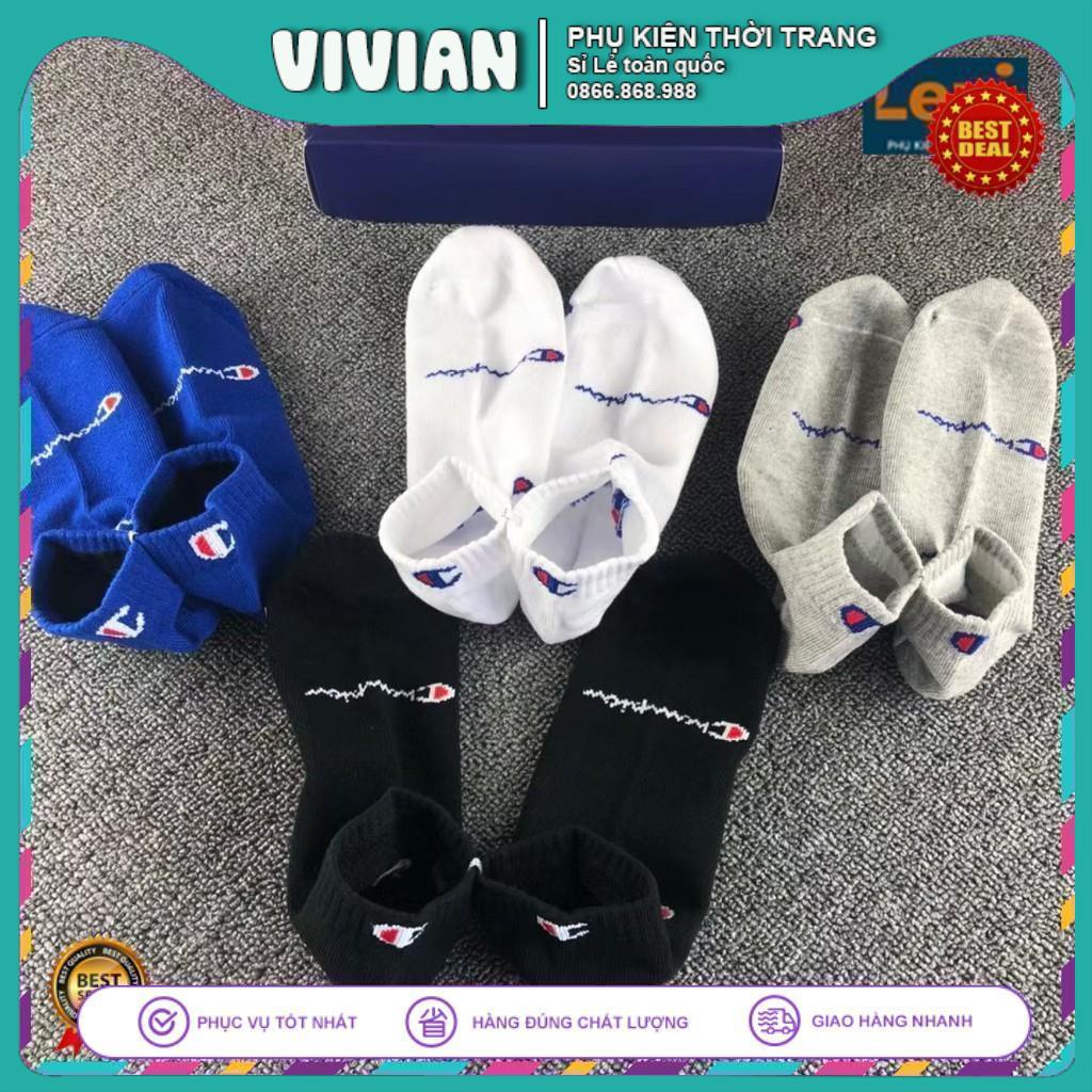 Vớ Cổ Ngắn Chapion [HỘP 4 ĐÔI] Tất Ngắn Cổ vô địch mùa xuân và mùa hè, dệt kim cao cấp, Quà Tặng Đóng Hộp