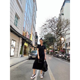 ĐẦM SUÔNG ĐEN CỔ POLO VIỀN CỔ