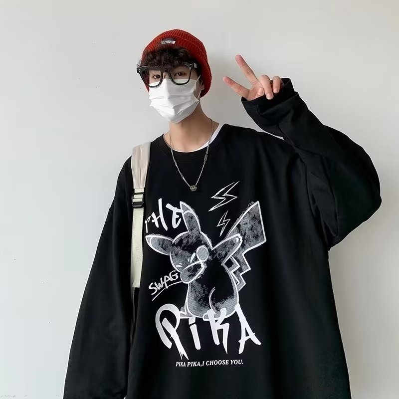 Áo Thun Tay Dài Cổ Tròn Dáng Rộng In Chữ Phong Cách Hip Hop Nhật Bản Thời Trang Cho Nam Cỡ M-5XL