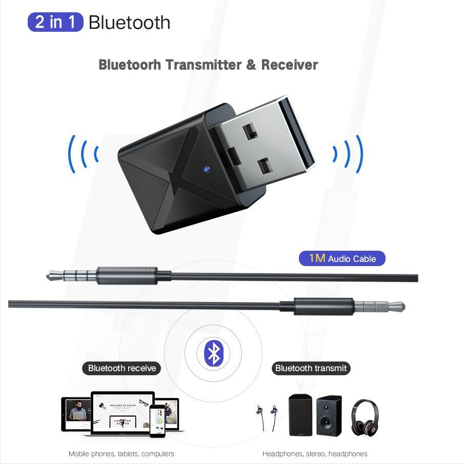 Bộ thiết bị truyền nhận tín hiệu âm thanh Bluetooth 5.0 3.5mm AUX stereo cho xe hơi