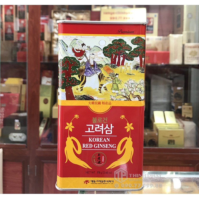 Hồng sâm củ khô hộp thiếc Daedong Hàn Quốc 75g