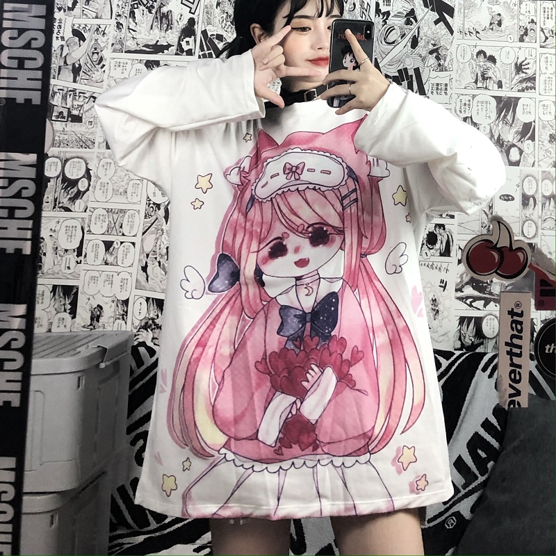 Áo Thun Dài Tay Mềm Mại In Họa Tiết Anime Xinh Xắn