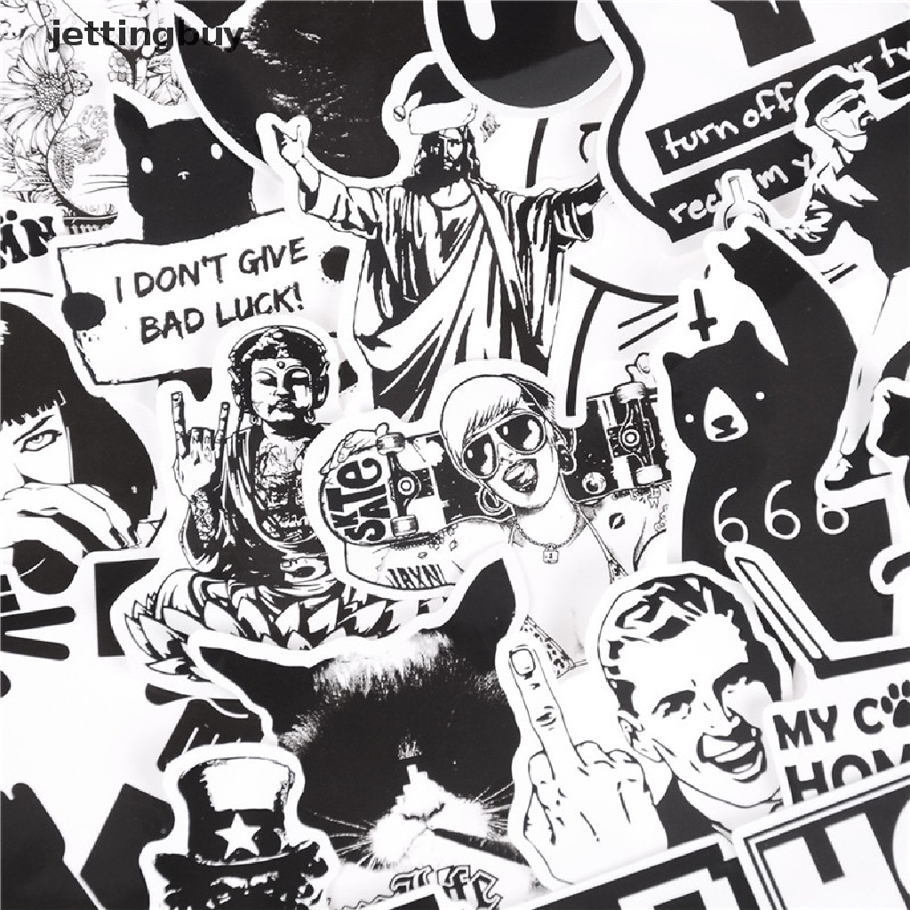 Bộ 100 miếng dán JETTING họa tiết graffiti trắng đen bằng pvc trang trí ván trượt/ máy tính xách tay