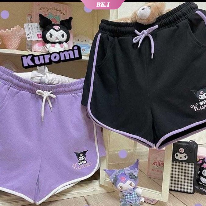 SANRIO Quần Short Thể Thao Lưng Cao Co Giãn In Họa Tiết Hoạt Hình Kuromi Dễ Thương Phong Cách Hàn Quốc Cho Nữ Y2k