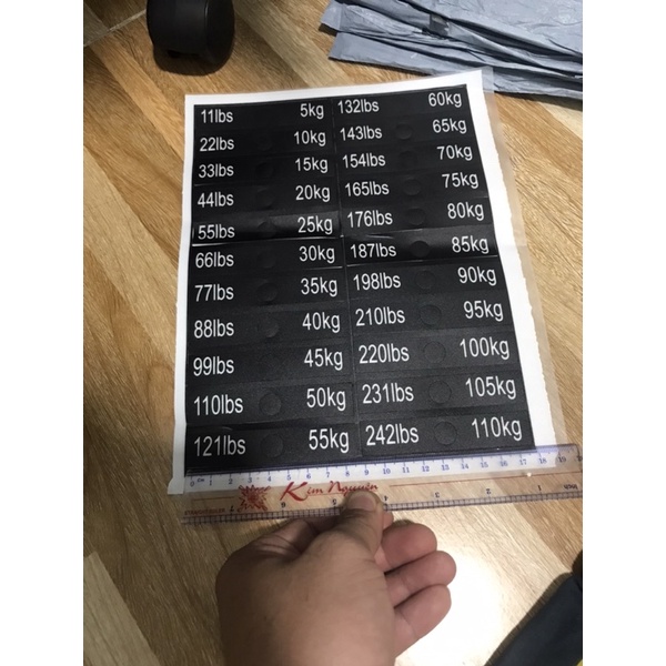 Tem dán tạ khối impulse, miếng dán khối lượng tạ máy tập gym. tấm dán số kg