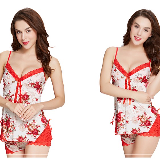 Bộ đồ ngủ đùi AMUSE V41 🔥SIÊU SALE🔥 bigsize 40 tới 60 thun lụa lạnh hoa đỏ cao cấp váy ngủ sexy gợi cảm đẹp rẻ | BigBuy360 - bigbuy360.vn