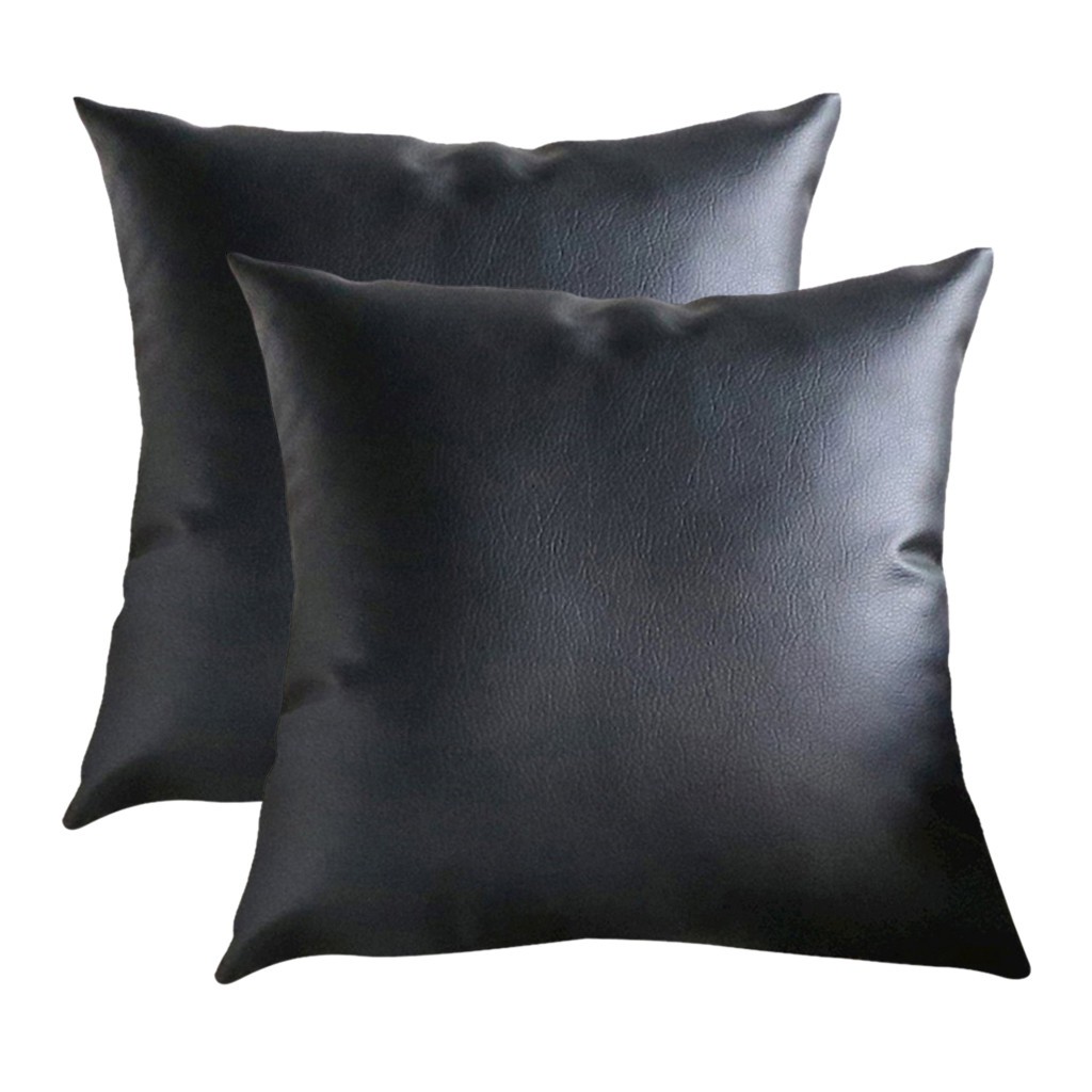 forkoobe.vn 2pc Faux Leather Cushion Covers Throw Pillowcase Sofa Home Decor Solid Color